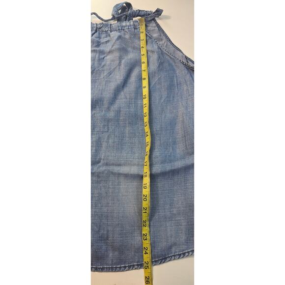 Chicos sz 2 (L) lyocell chambray open tie back halter tank top summer chic EUC - Picture 7 of 8